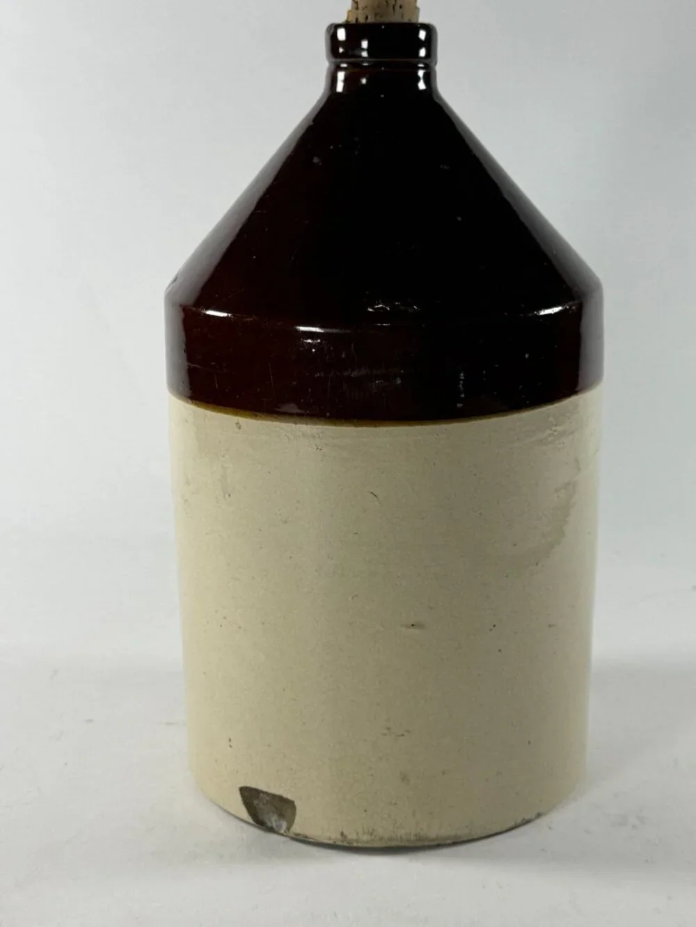 Vintage R.C.P. Co Akron Ohio Stoneware Whiskey Jug Two Tone Brown Crock